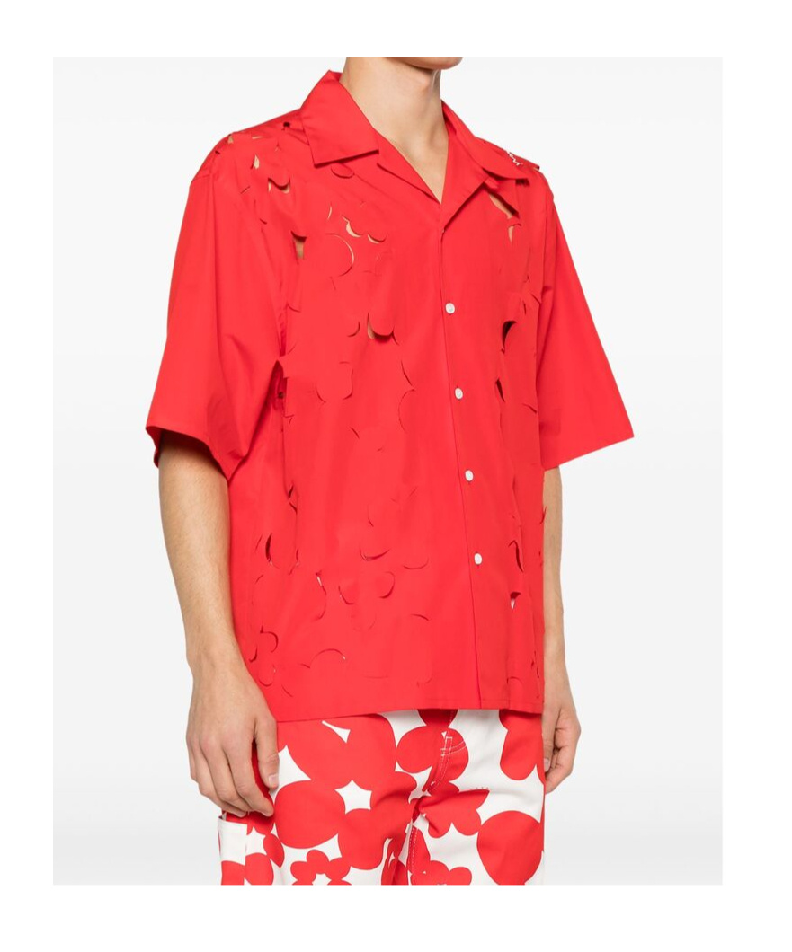 Marni Logo-embroidered Cut-out Shirt In Red