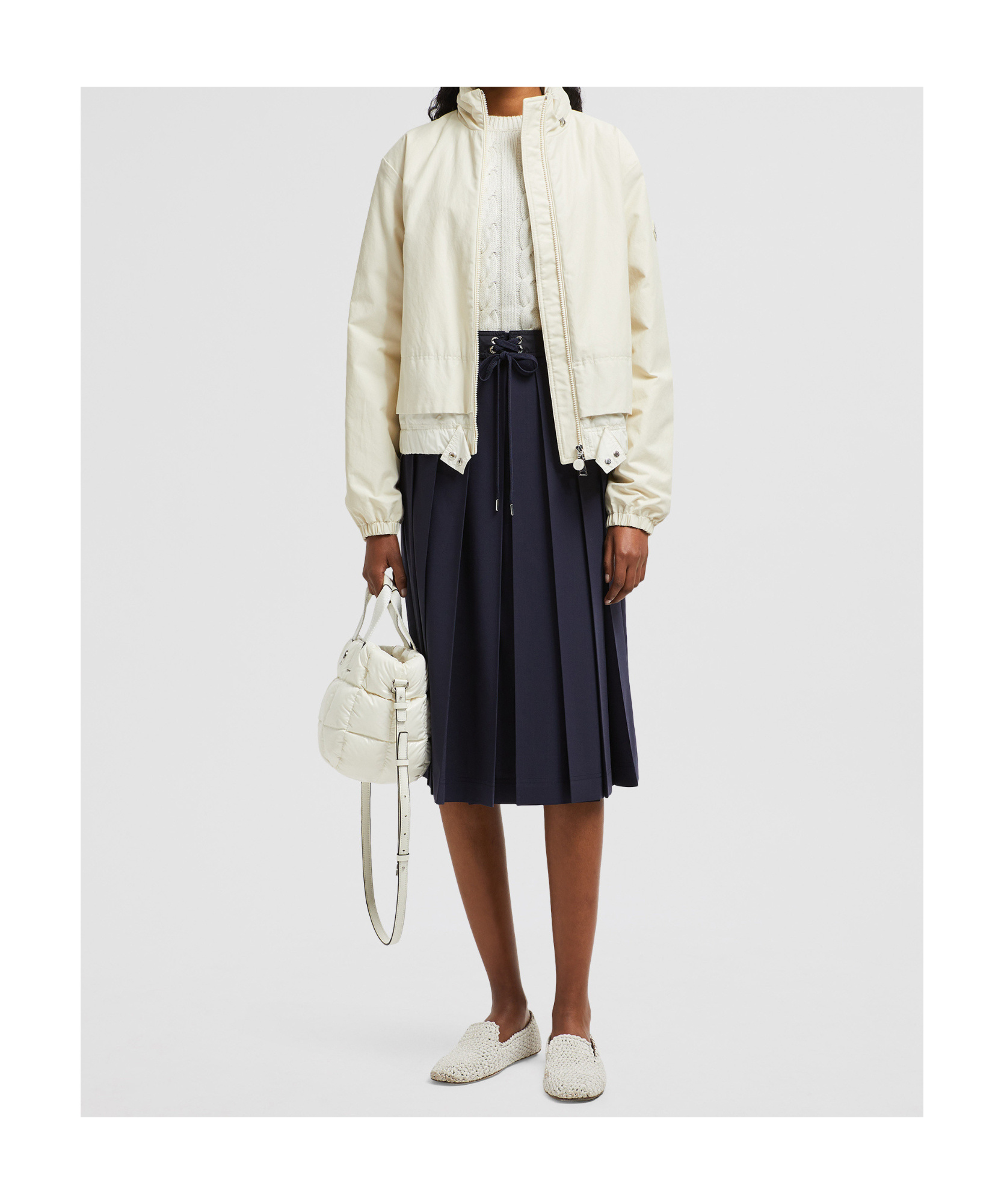 Moncler Wool-blended Pleated Mid-length Dress In Blue
