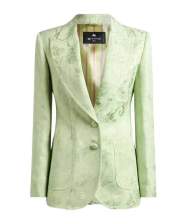 Etro Single-breasted Jacquard Jacket With Floral Motif In Green