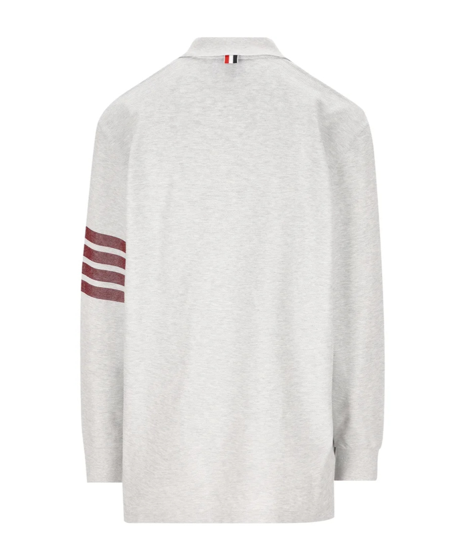 Thom Browne Stripe-detailed Long-sleeved Polo Shirt In White