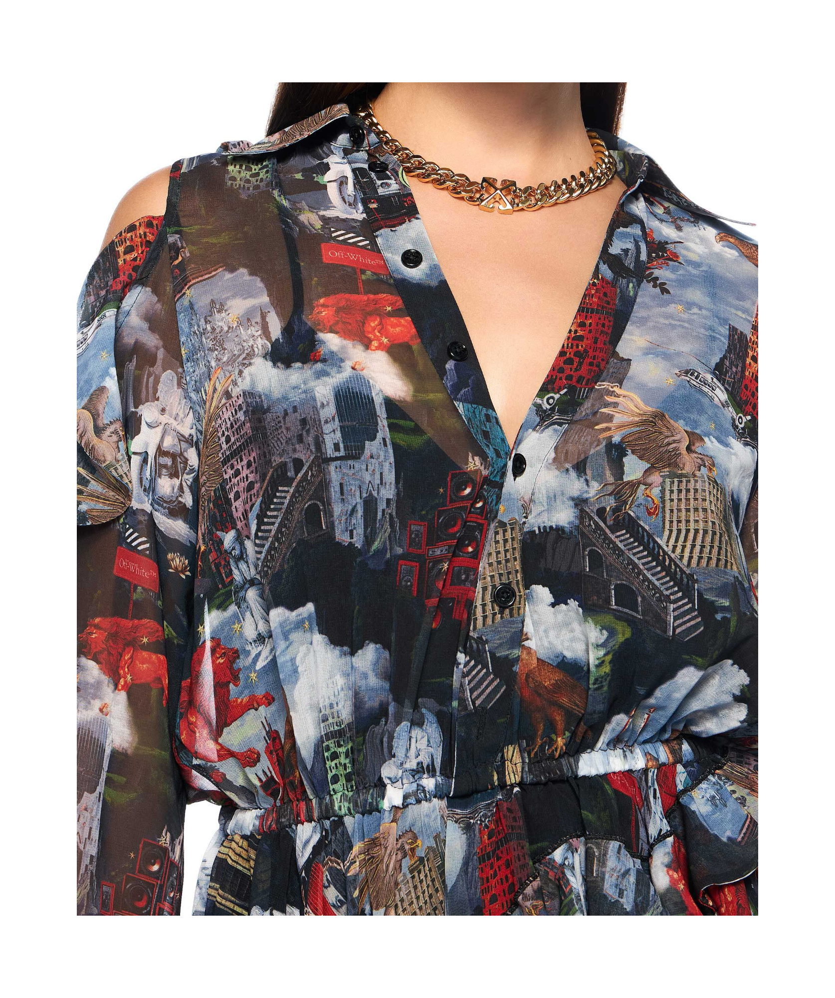 Off-white World Paint Geo Ruffled Asymmetric Mini Dress In Multi