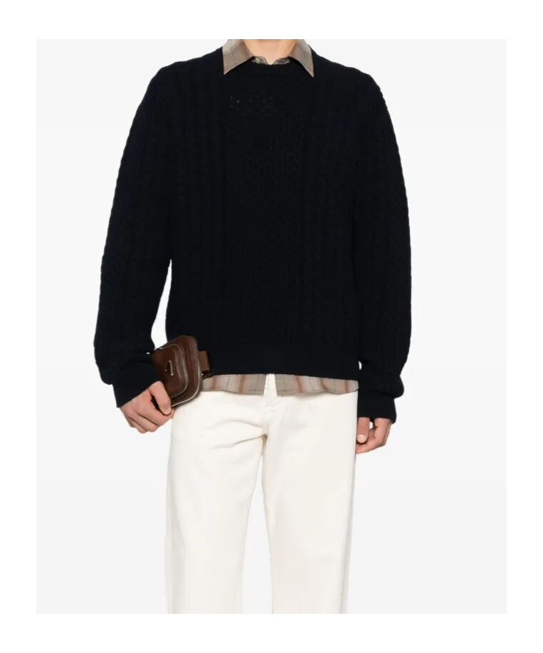 Prada Metallic Knit Wool-blend Sweater In Blue