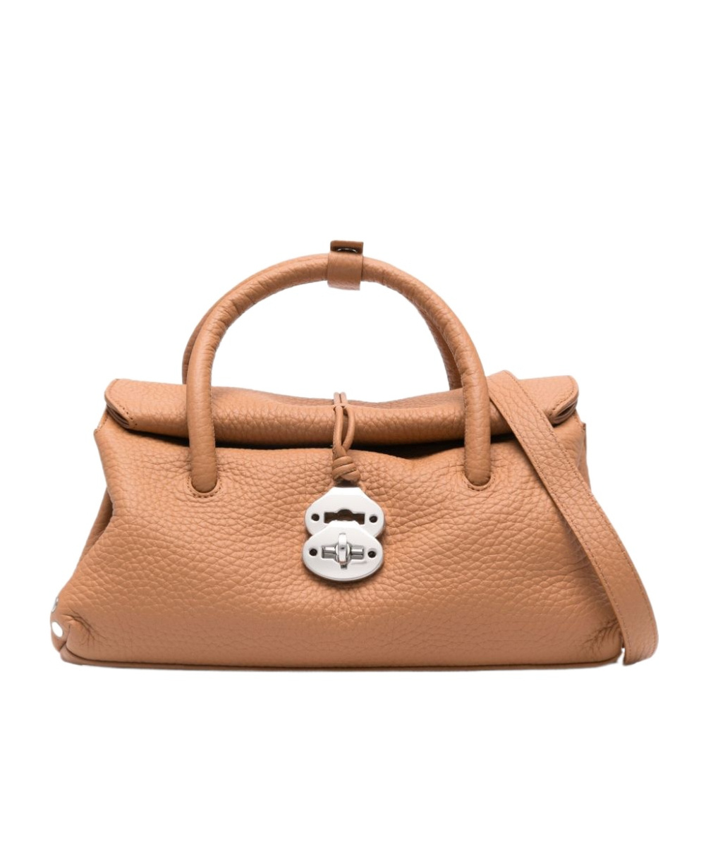 Zanellato Dotta Centauro S Hammered Leather Handbag With Shoulder Strap In Brown
