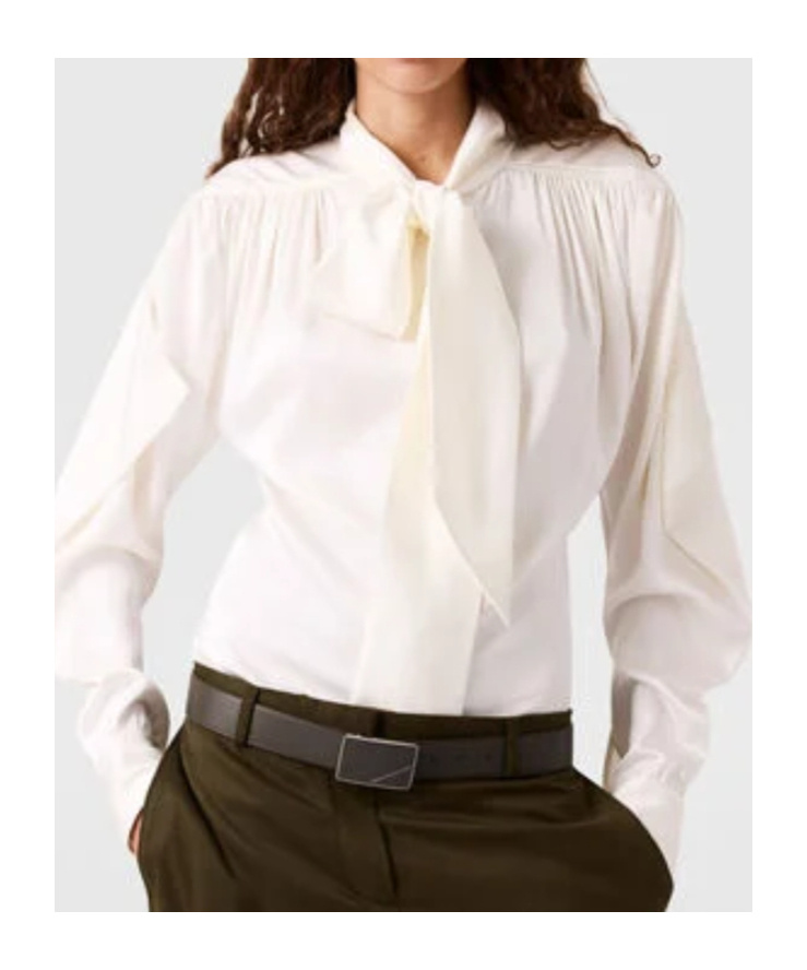 Stella Mccartney Neck-tie Shoulder Pad Long-sleeve Shirt In White