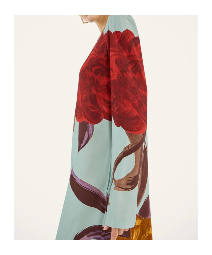 La Doublej Swing Lon-sleeve Floral Midi Dress In Multi