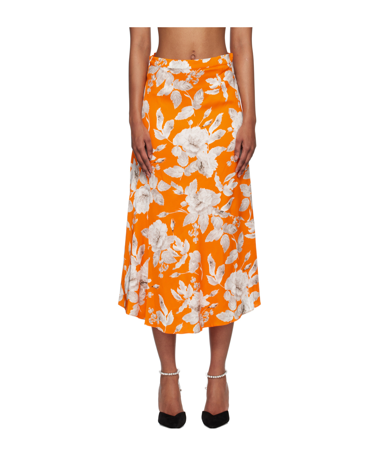 ERDEM FLORAL-PRINT SATIN SKIRT