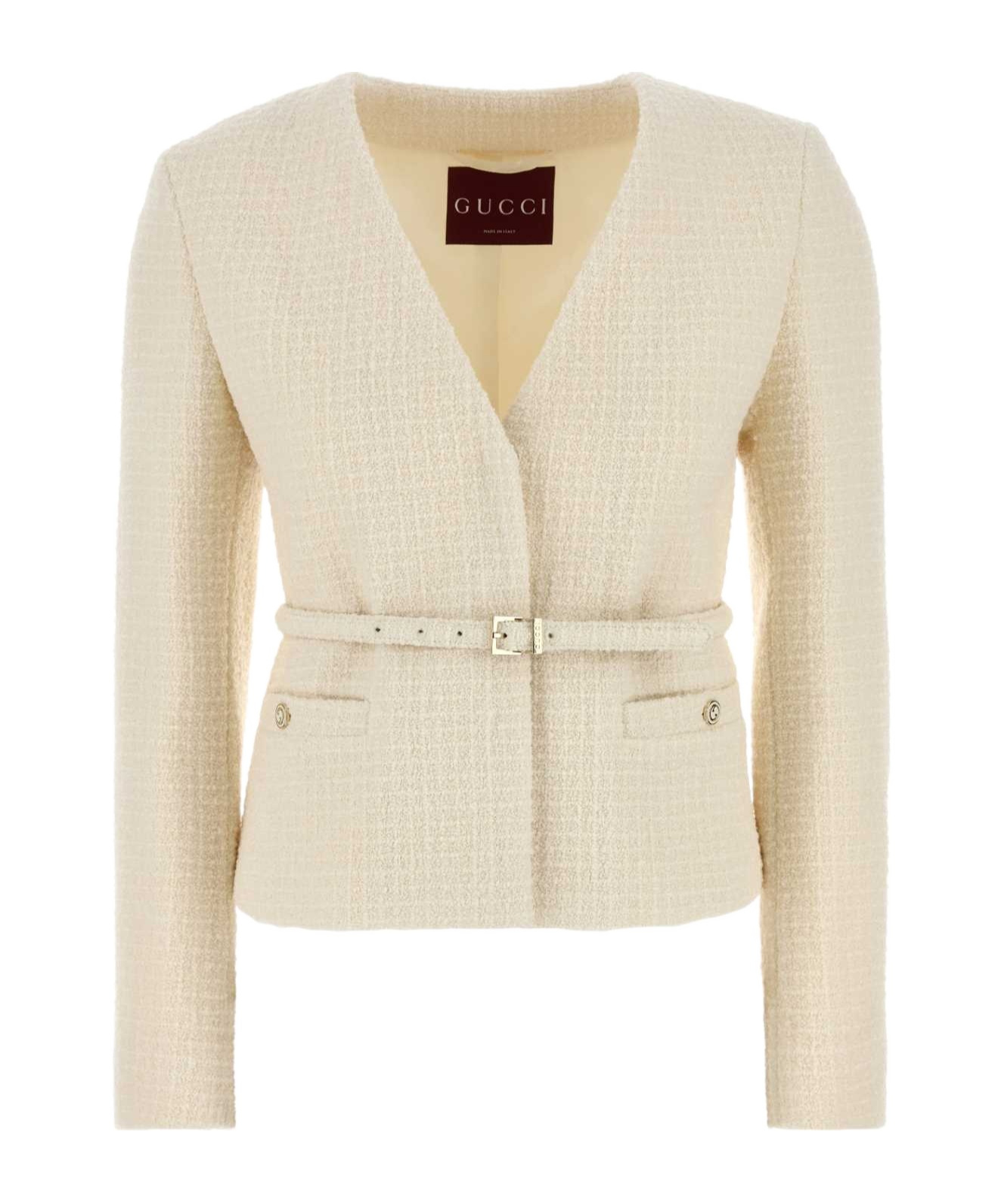 Gucci Belted Wool-blend Bouclé-tweed Jacket In White