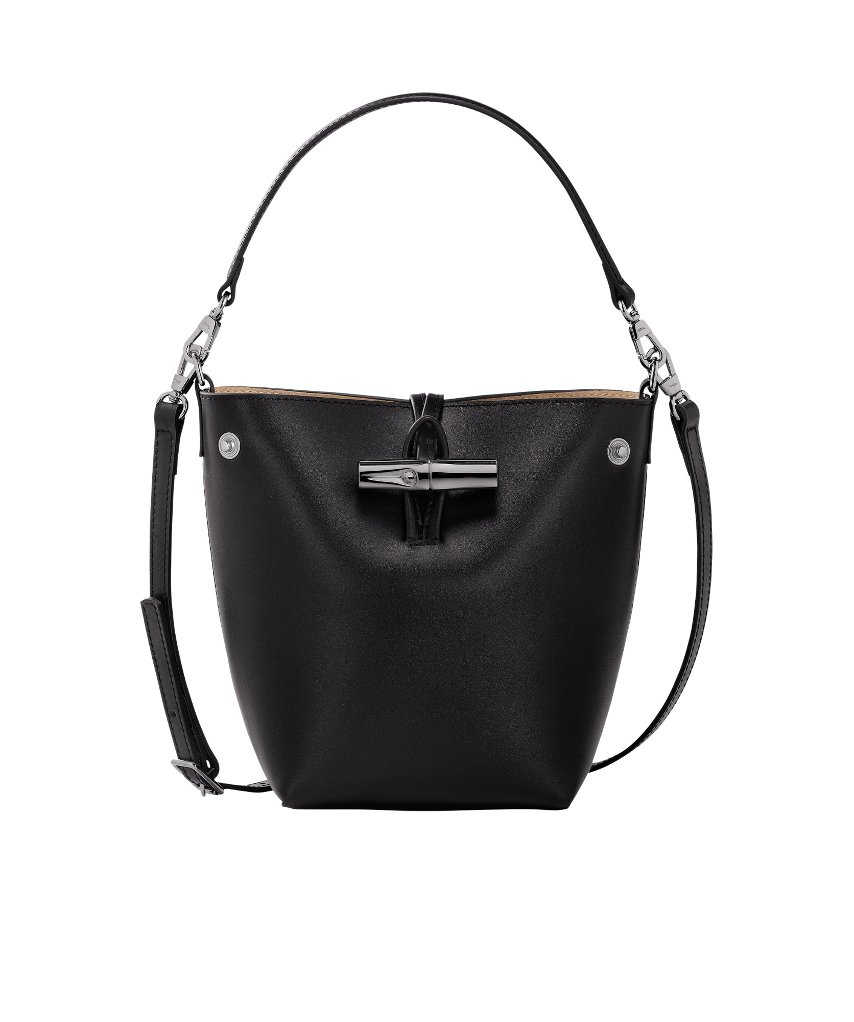 Longchamp Xs Roseau Leather Bucket Bag In Black