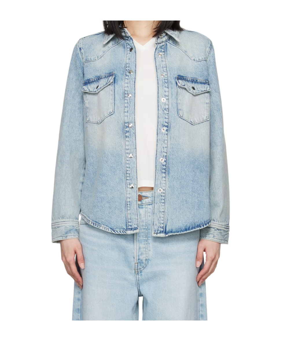 Frame Long Sleeve Denim Shirt In Blue