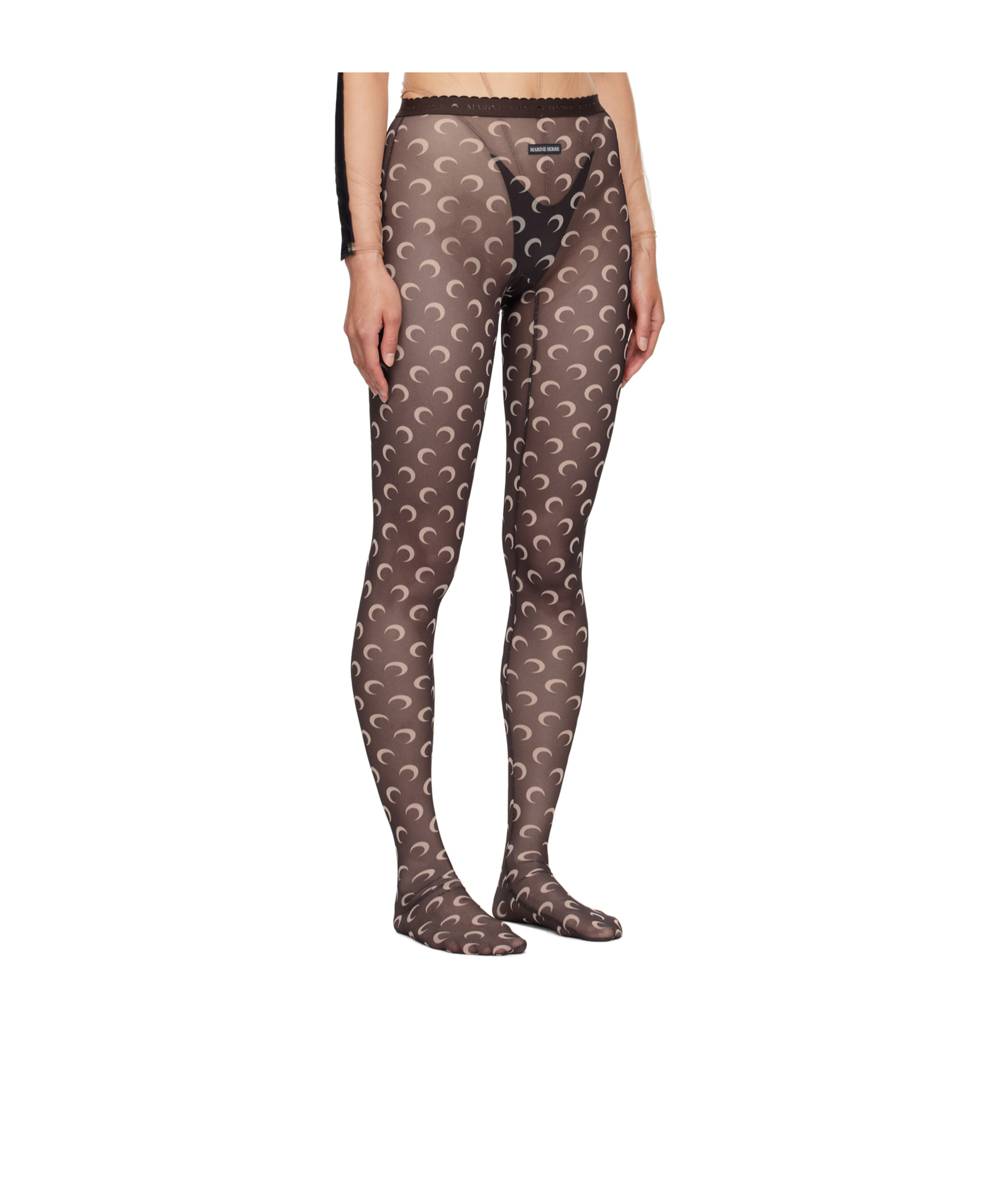 Marine Serre Brown Moon Print Mesh Tights In Brown