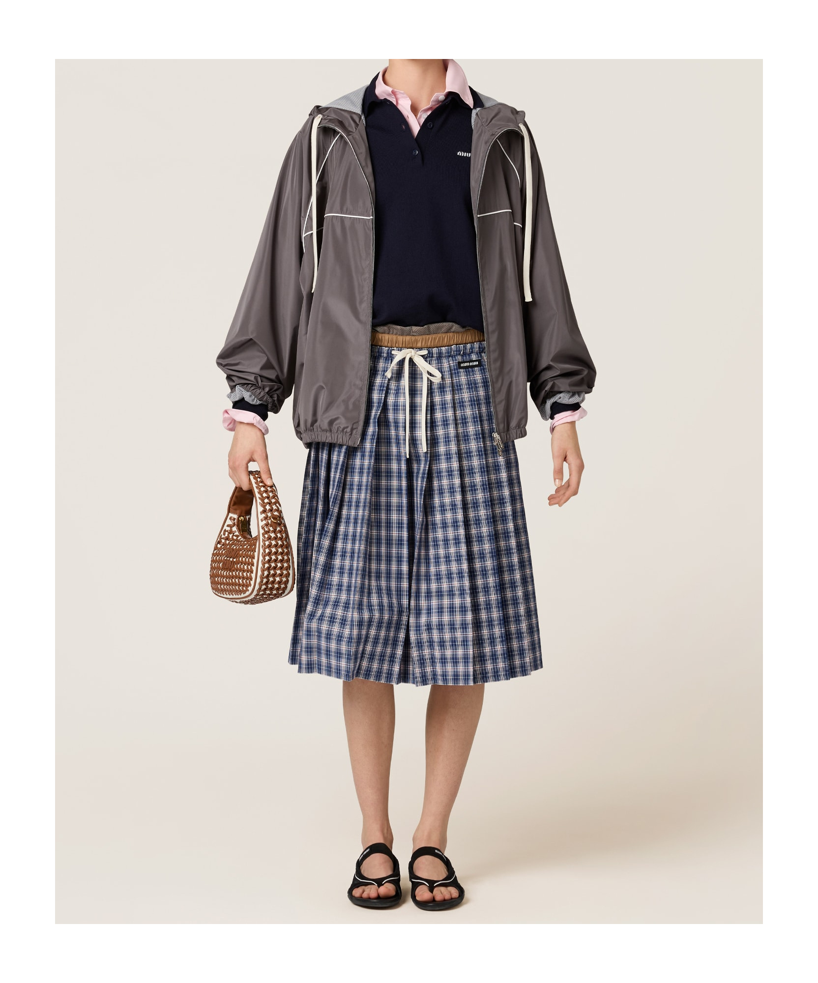 Miu Miu Women Logo Blouson Jacket In Gray