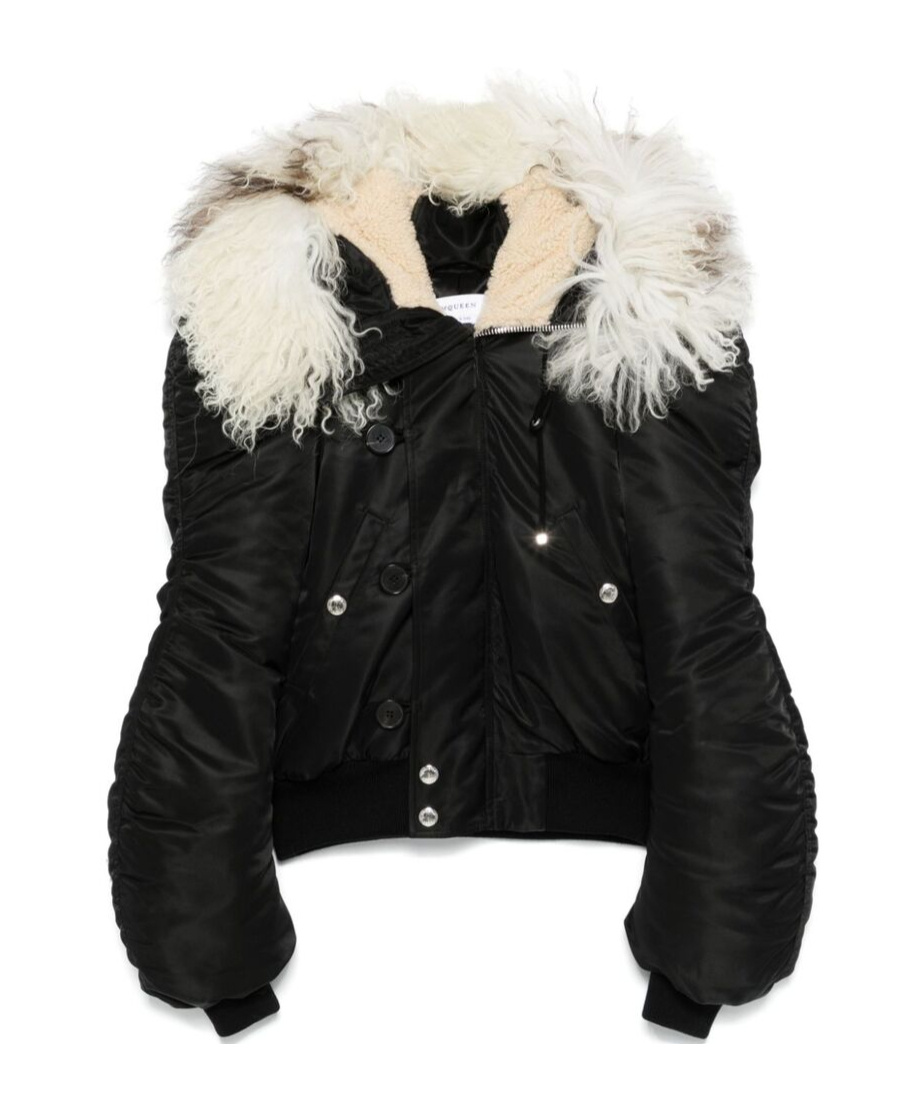 Alexander Mcqueen Shearling-collar Bomber Jacket In Black