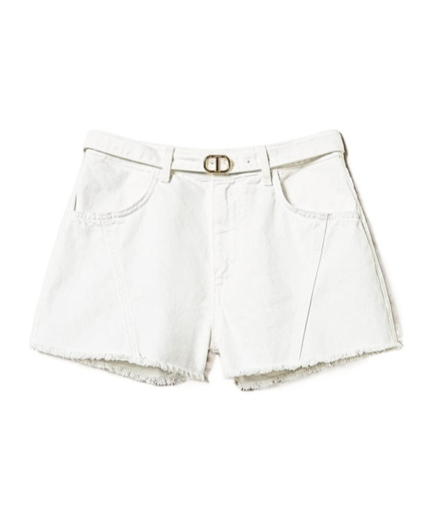 Shop Twinset Oval T Denim Shorts In White