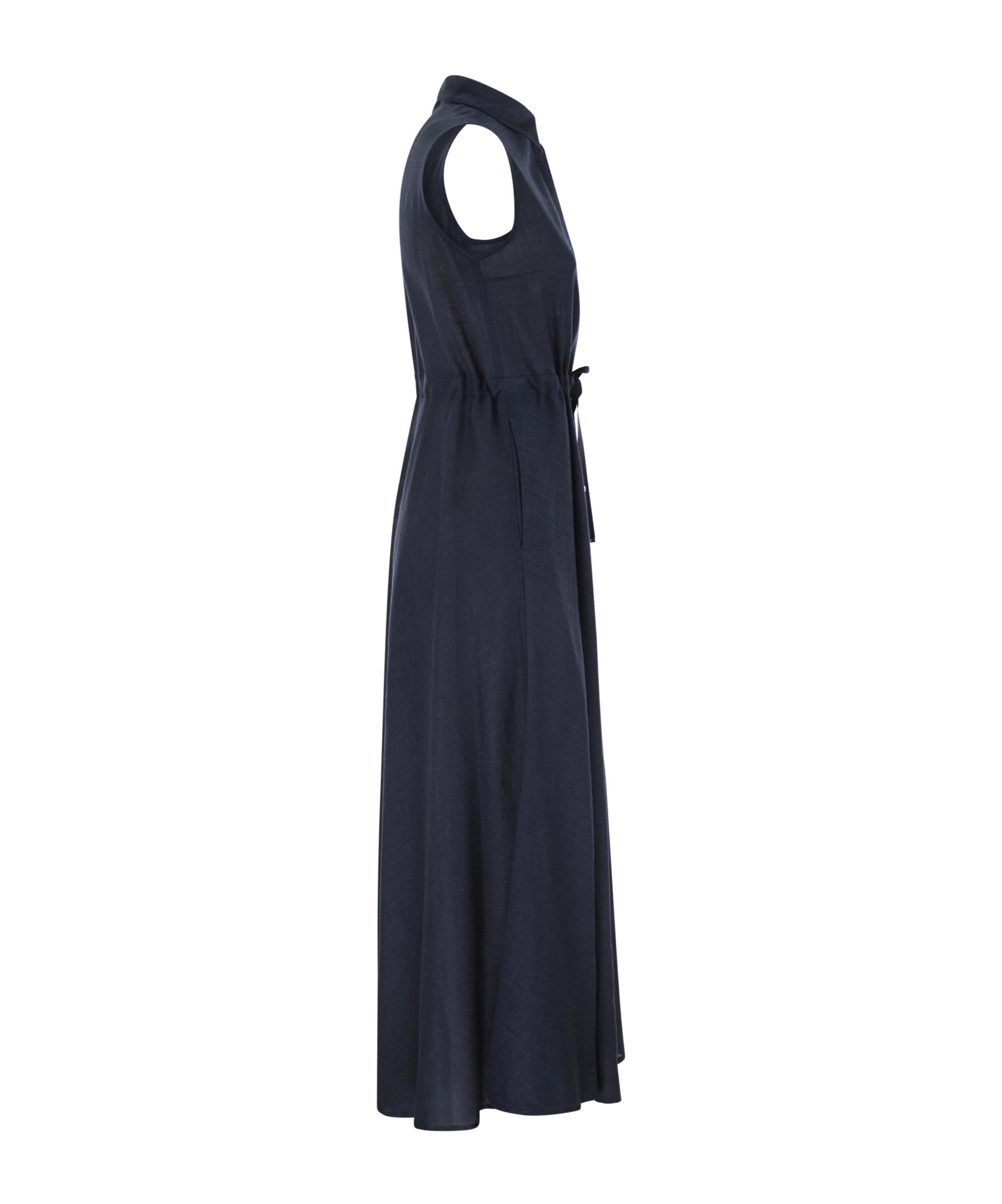 Herno Drawstring Waist Sleeveless Maxi Shirt Dress In Blue