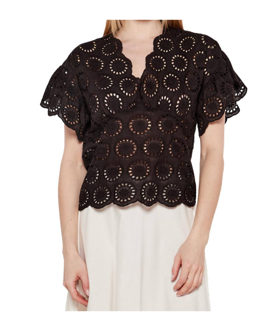 Shop Twinset Broderie-anglaise Cap-sleeve Blouse