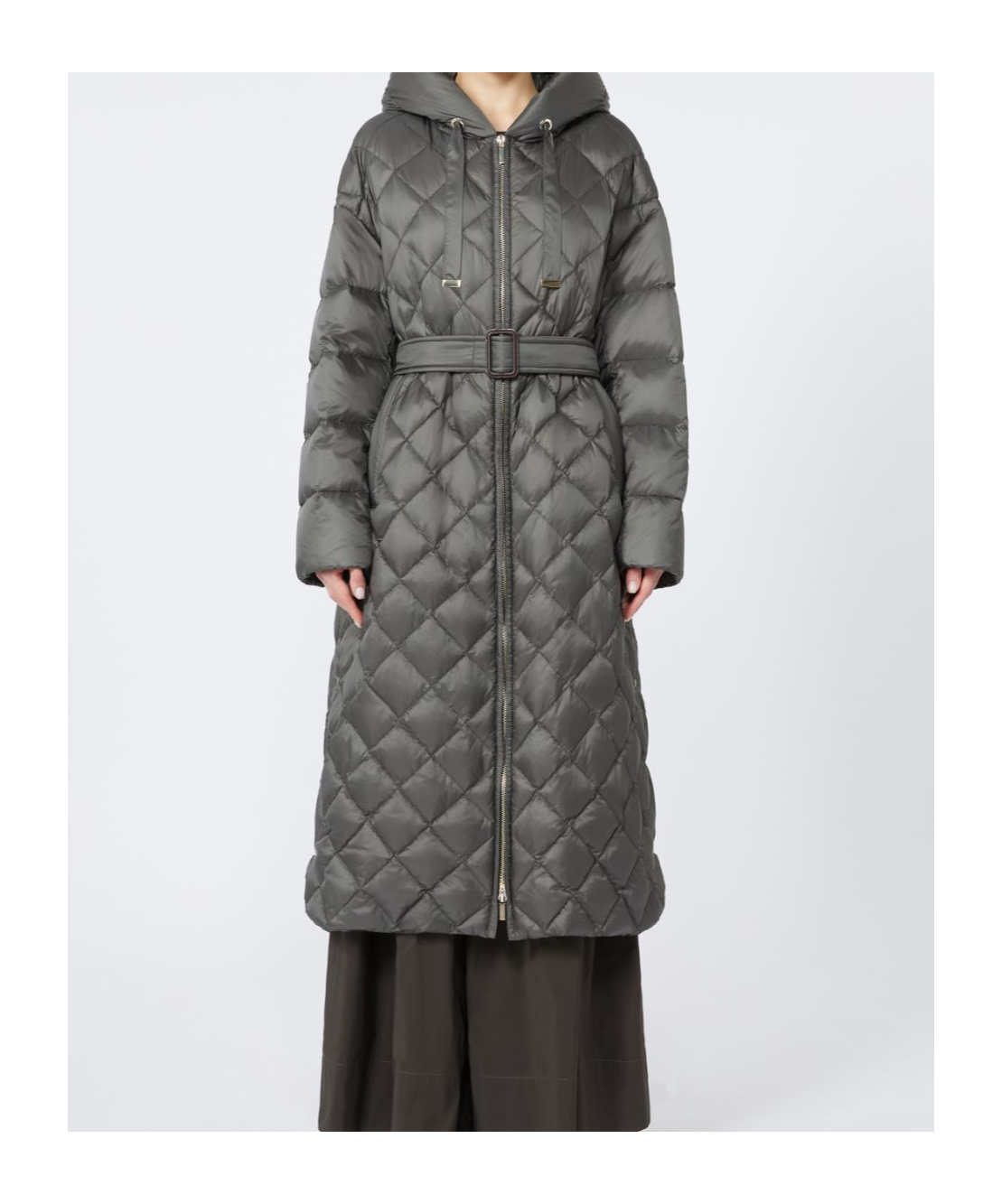 Max Mara Long Quilted Down Jacket In Water-repellent Fabric In Gray
