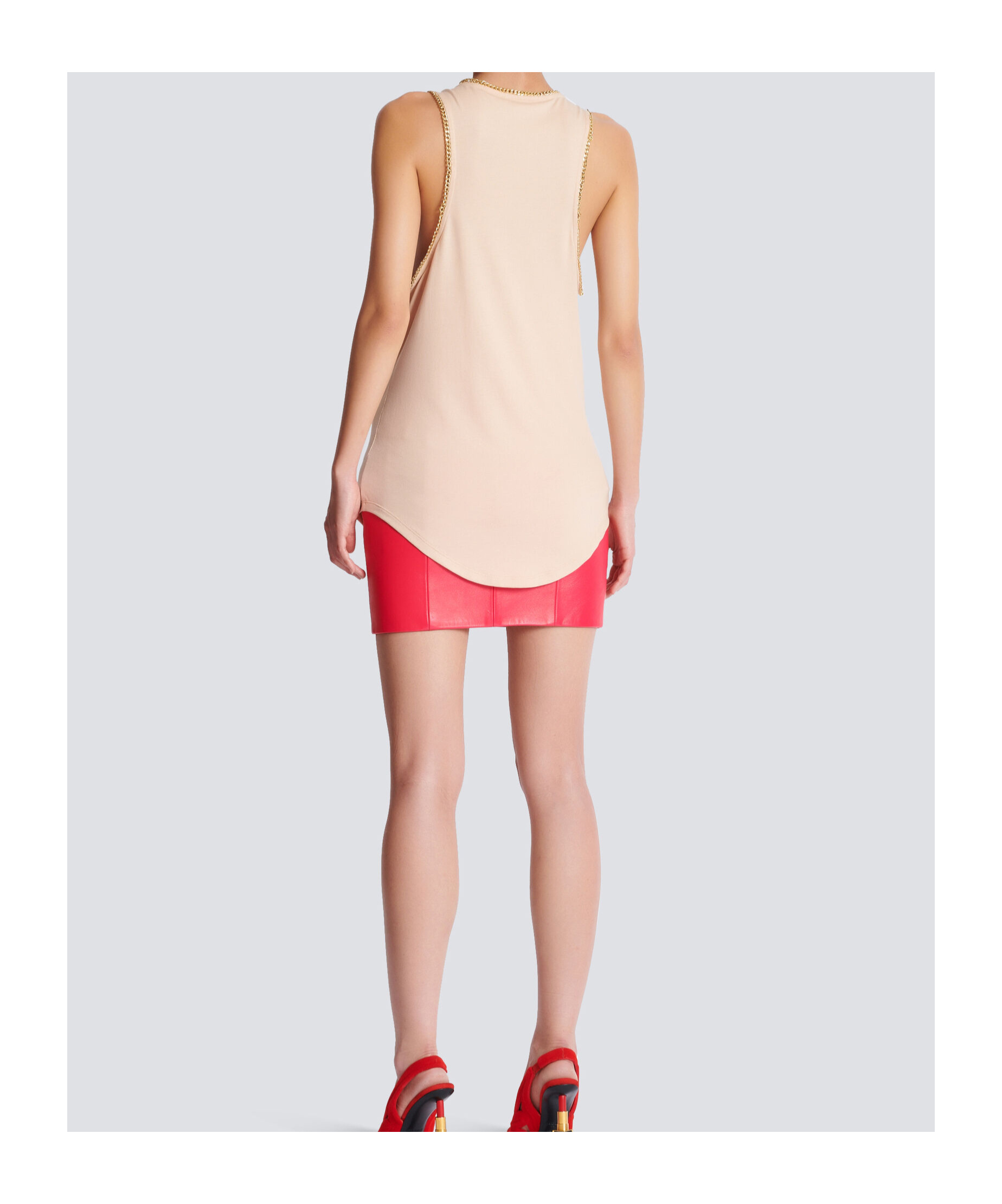 Balmain Relaxed Jersey Tank Top With Chains In Brown