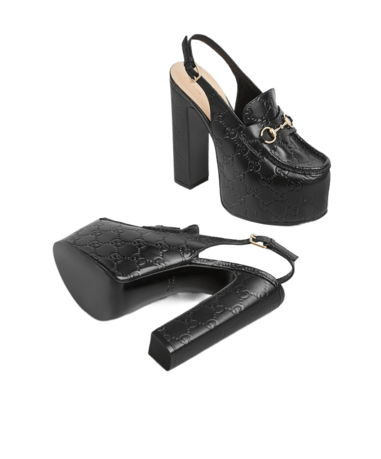 Gucci Horsebit Gg Debossed Leather Loafer Pumps In Black
