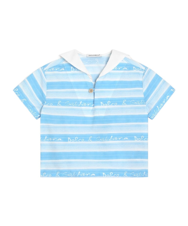 Dolce & Gabbana Striped-print Poplin Shirt In Blue