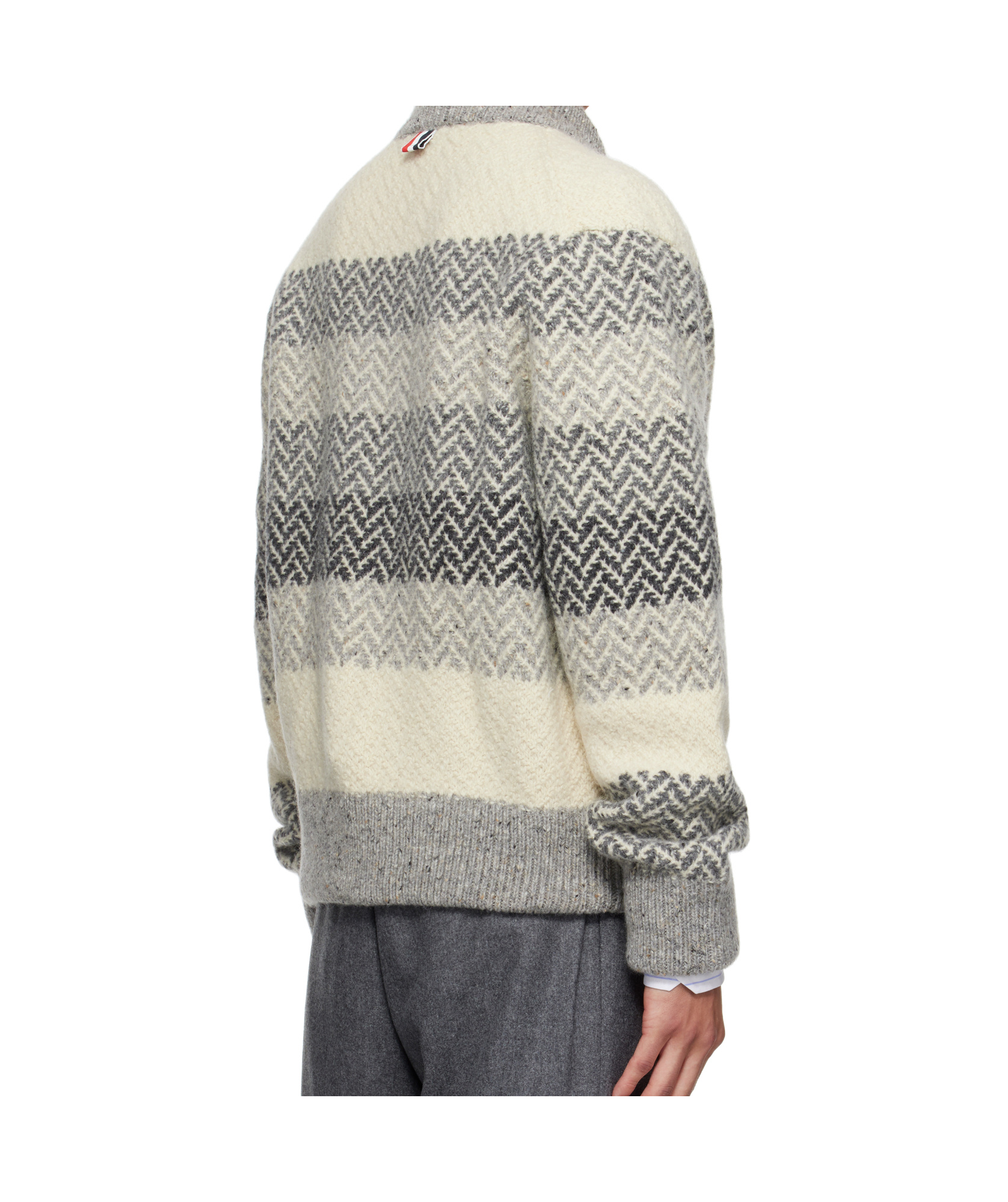 Thom Browne Chevron Striped Wool And Mohair Zip-up Cardigan In Gray