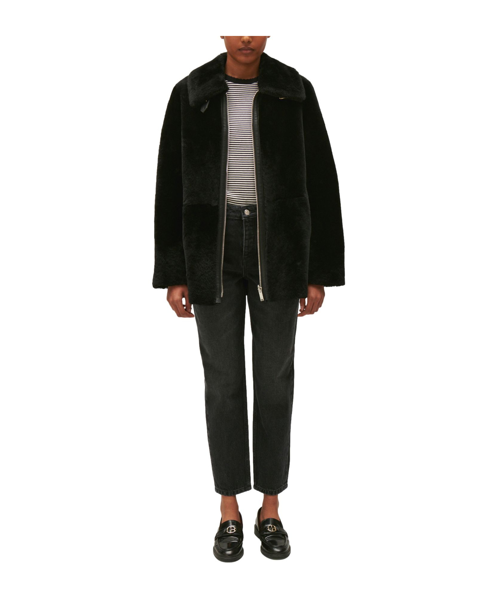 Claudie Pierlot Lapel Zipper Fur In Black