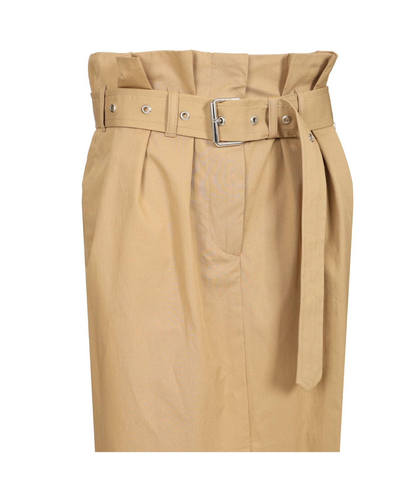 Dries Van Noten Belted Pleated Cotton Midi Skirt In Beige