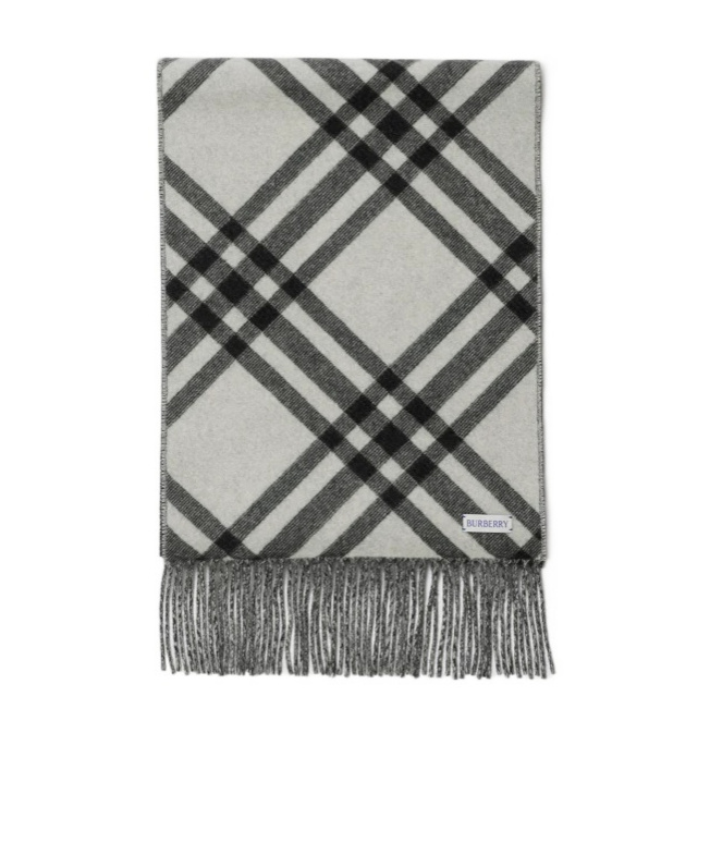 Shop Burberry Checkered Cashmere Scarf In White