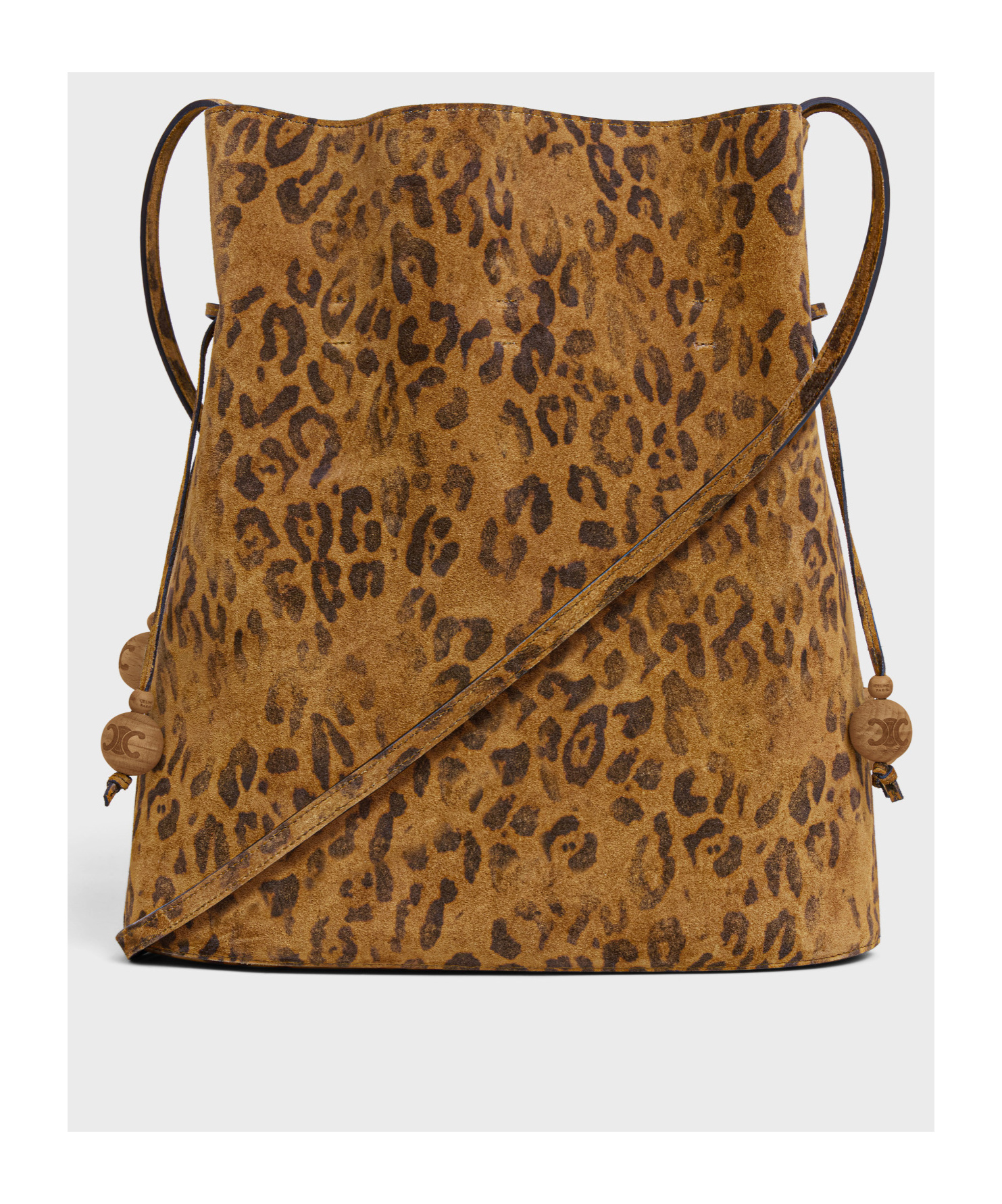 Celine Medium Bucket In Suede Calfskin Leopard Print In Leopard
