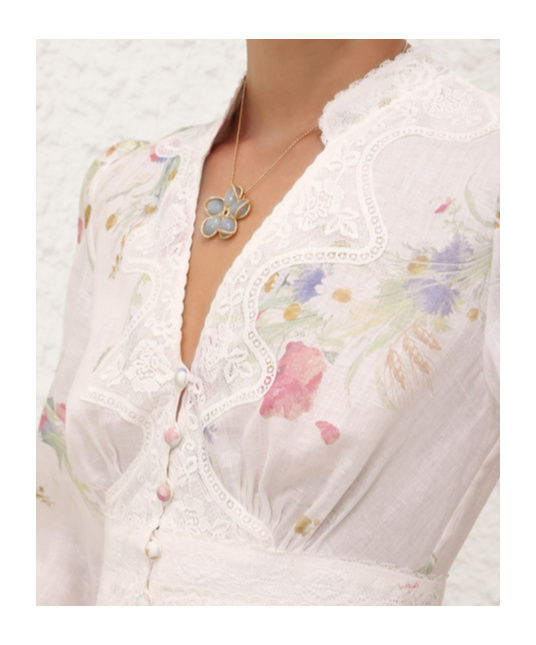 Zimmermann Lucky Floral Linen Lace Midi Dress