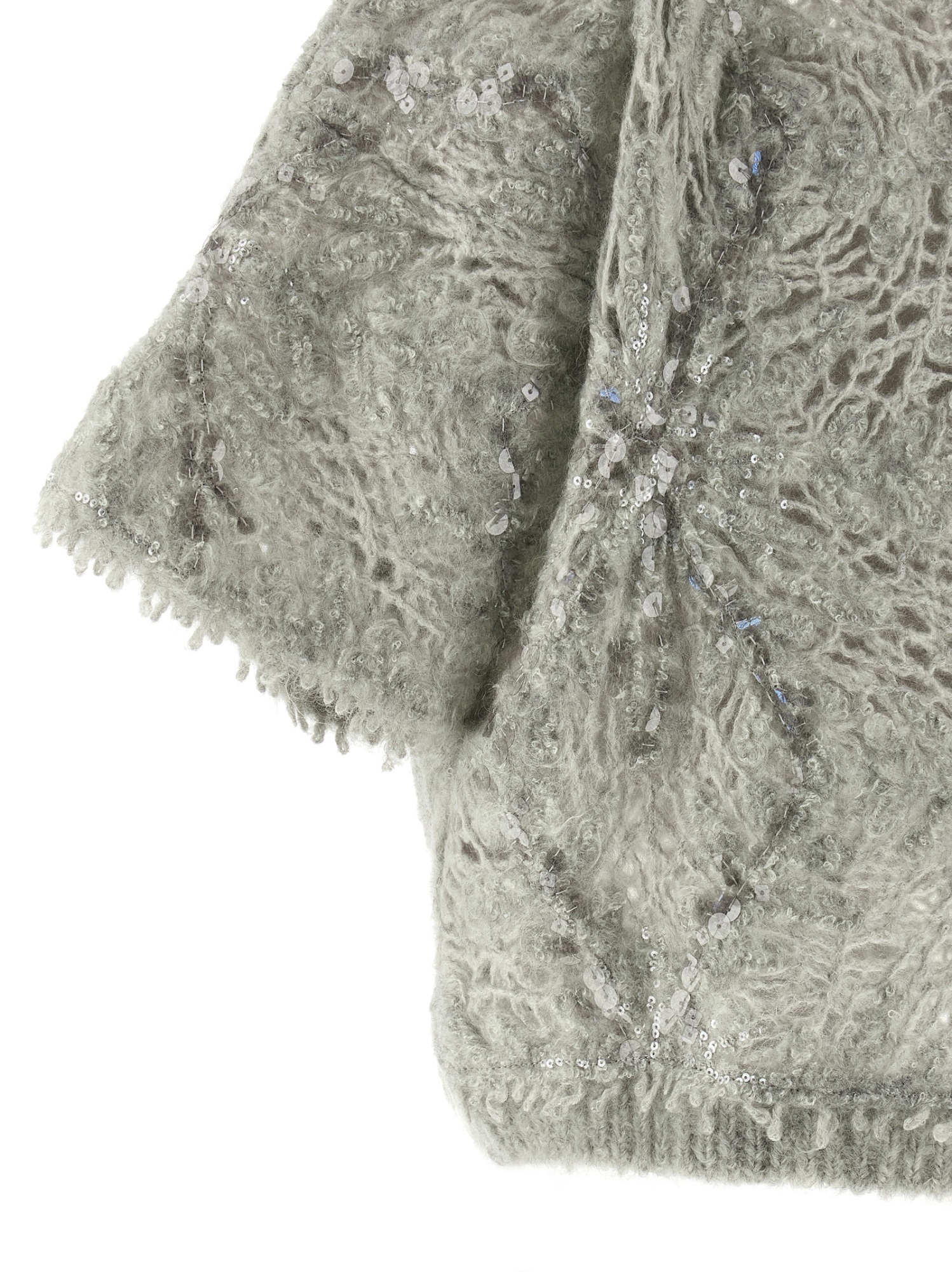 Brunello Cucinelli Short Sleeve Textured Sweater Featuring Sequins In Gray