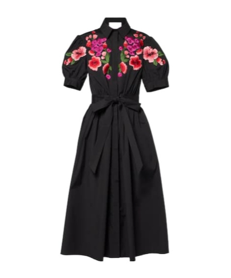 Carolina Herrera Floral Embroidered Cotton-blend Shirt Dress In Black