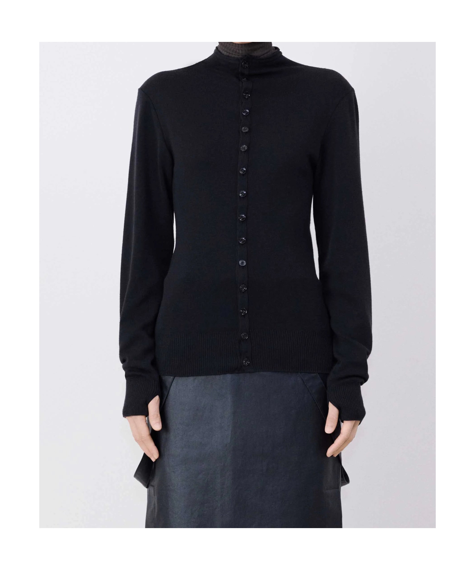 Lemaire Knitted Crewneck Cardigan In Black