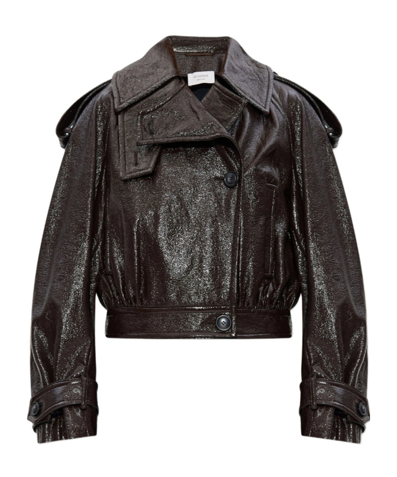 Sportmax Short Trench Coat With Patent Effect And Bomber Inspired Details In Brown