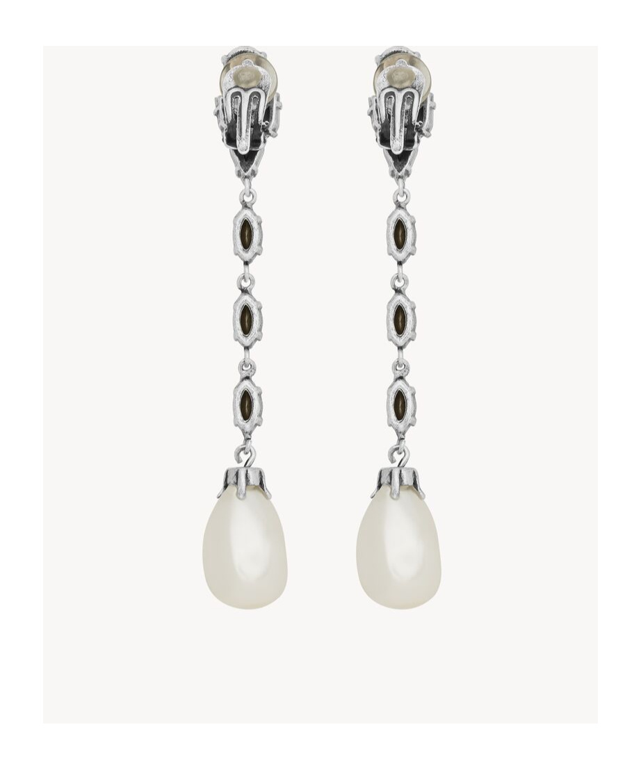 Saint Laurent Beaded Pendant Earrings In White
