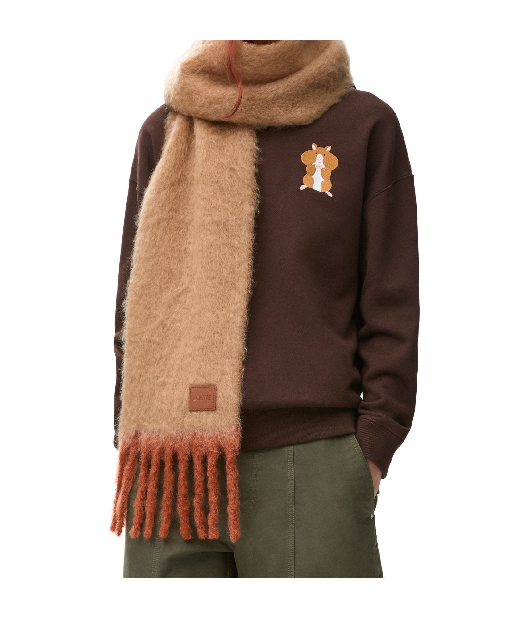 Shop Loewe Scarf In Mohair And Wool Blend In Brown