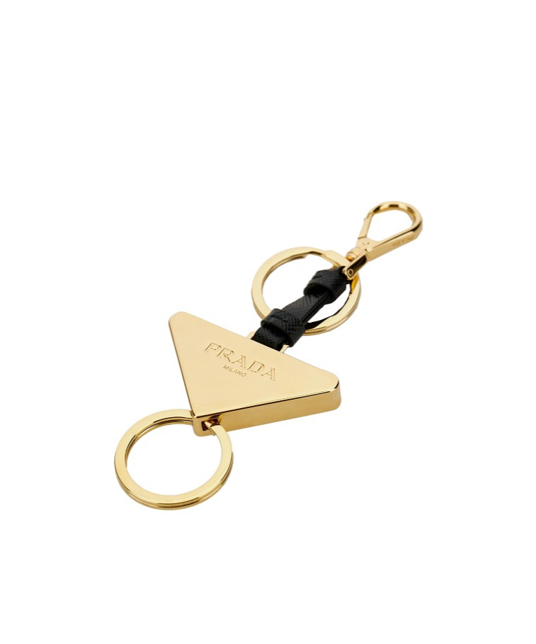 Prada Triangle-logo Keyring In Nude