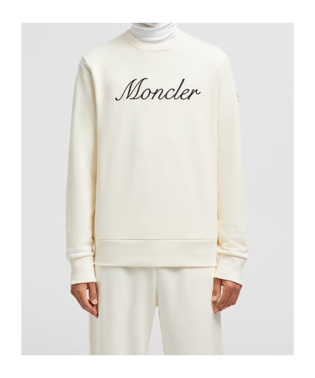 Shop Moncler Embroidered Logo Cotton Sweatshirt In White
