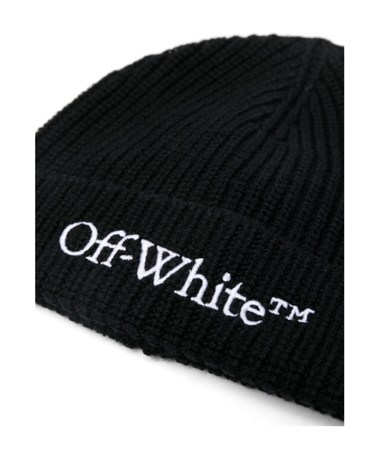 Off-white Flanged Knitted Hat In Black