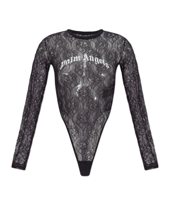 Palm Angels Lace Logo Bodysuit In Black
