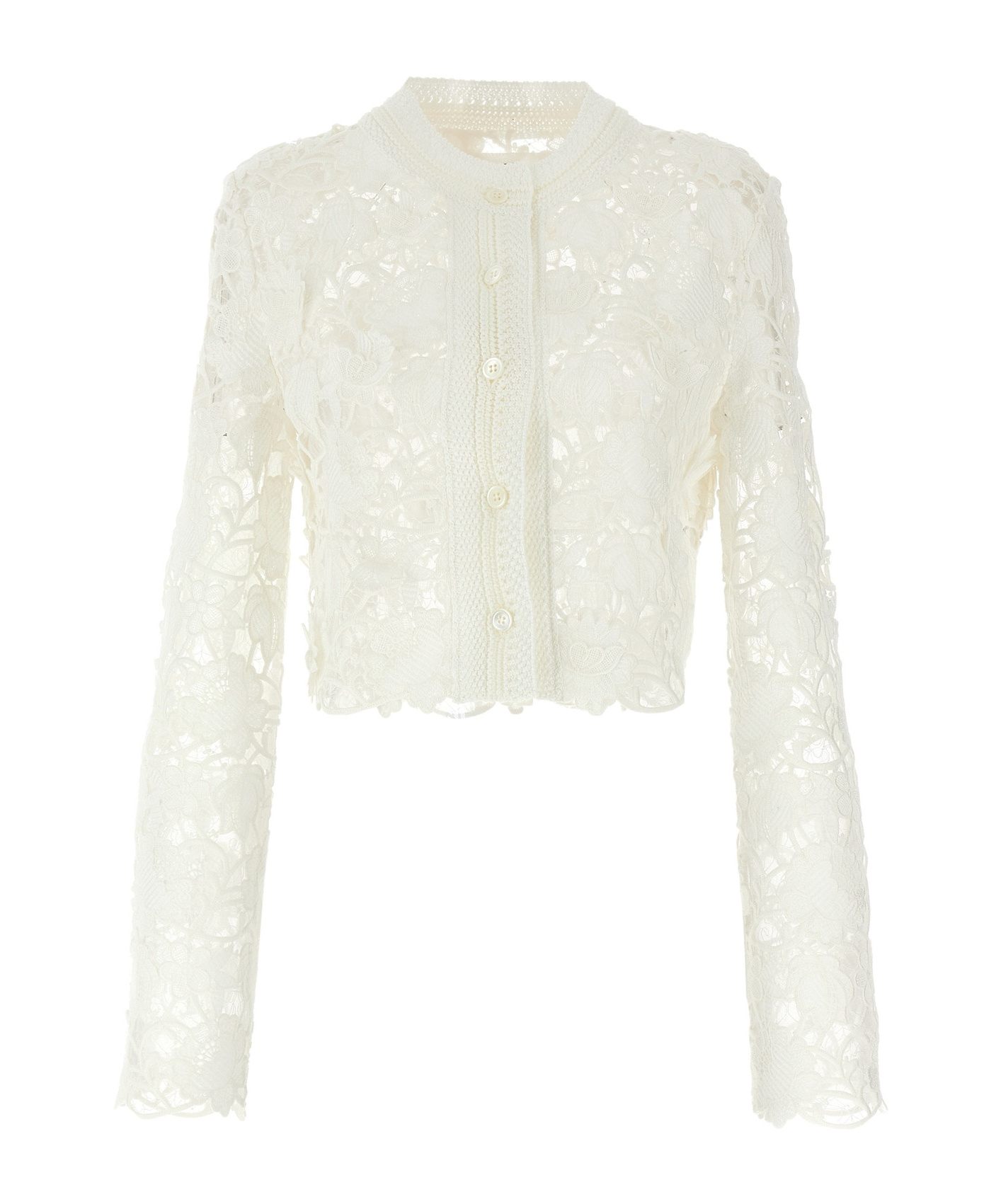 Ermanno Scervino White Lace Cropped Shirt In White