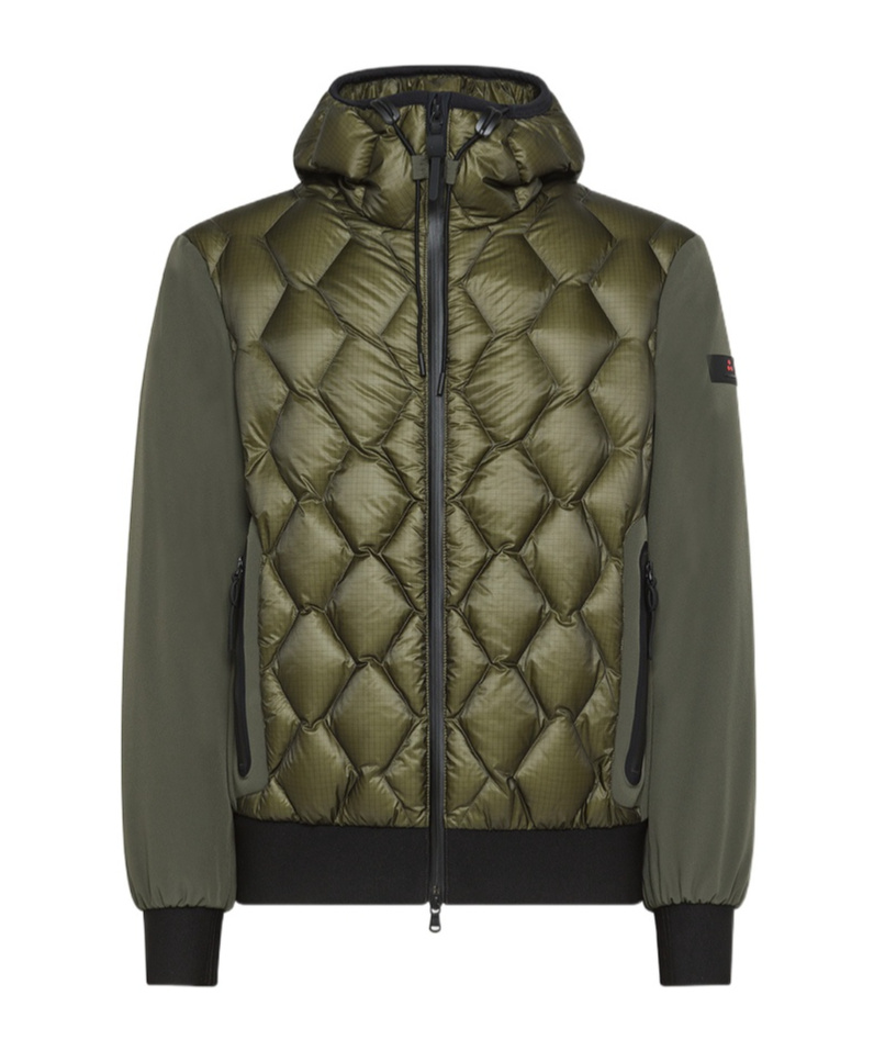 Peuterey Two-material Bomber Jacket With Geometric Quilting In Black