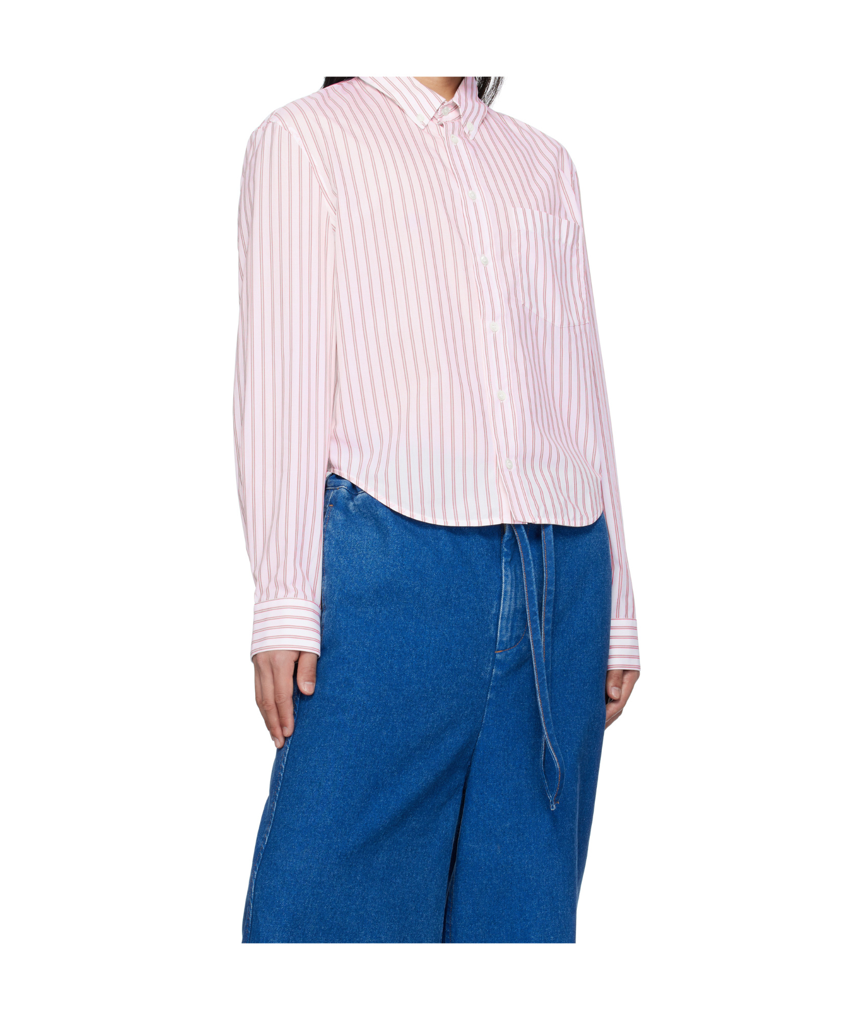 Marni Poplin Stripe Long Sleeve Shirt In White