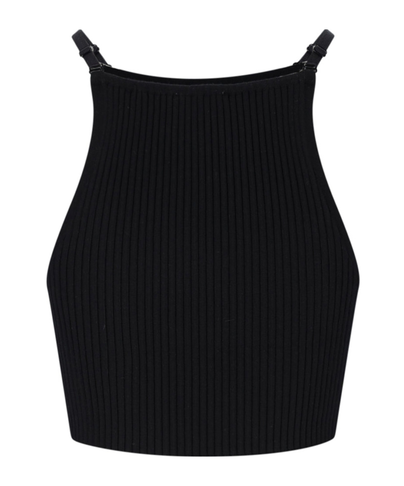 Shop Courrèges Ribbed Crop Top In Black
