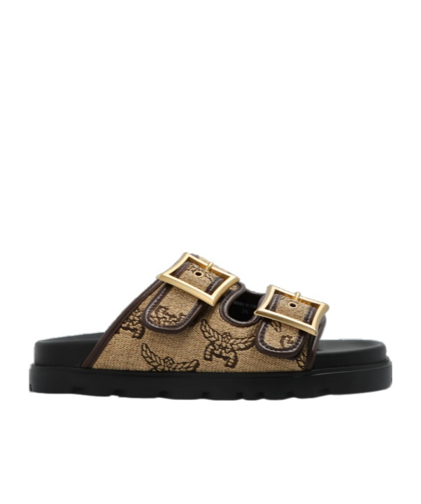 Mcm Sandals In Lauretos Raffia Jacquard In Black