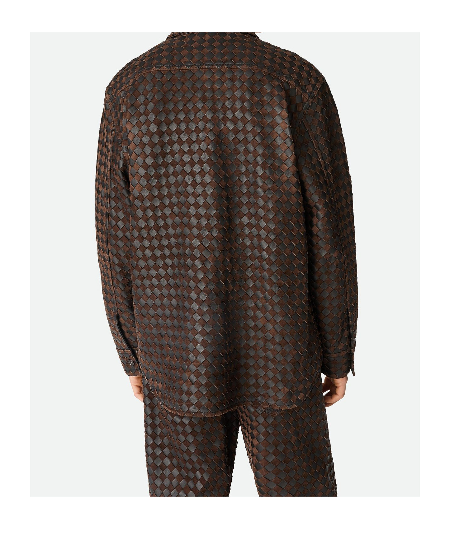 Bottega Veneta Intrecciato Leather And Suede Shirt In Brown