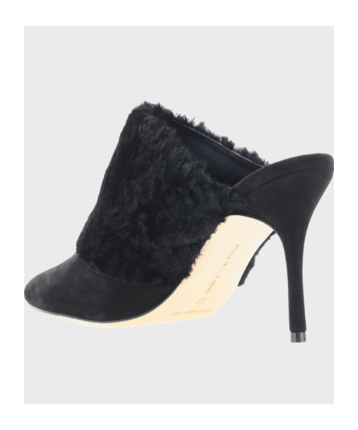 Manolo Blahnik Suede Pelos Mules With Eco-fur Detail 10cm In Black