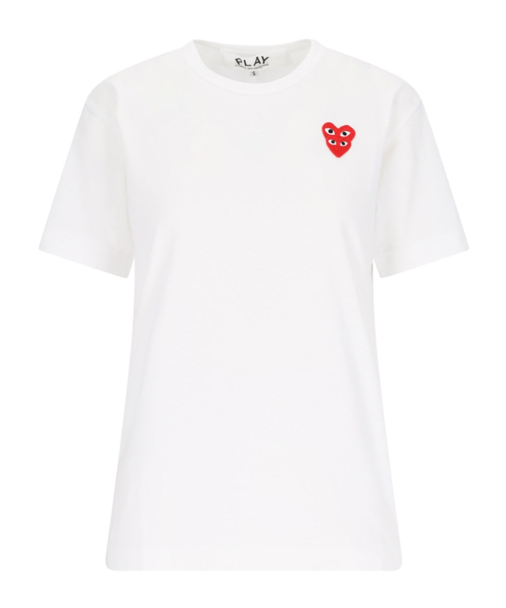 Comme Des Garçons Play White Cotton T-shirt With Crystal Heart In White