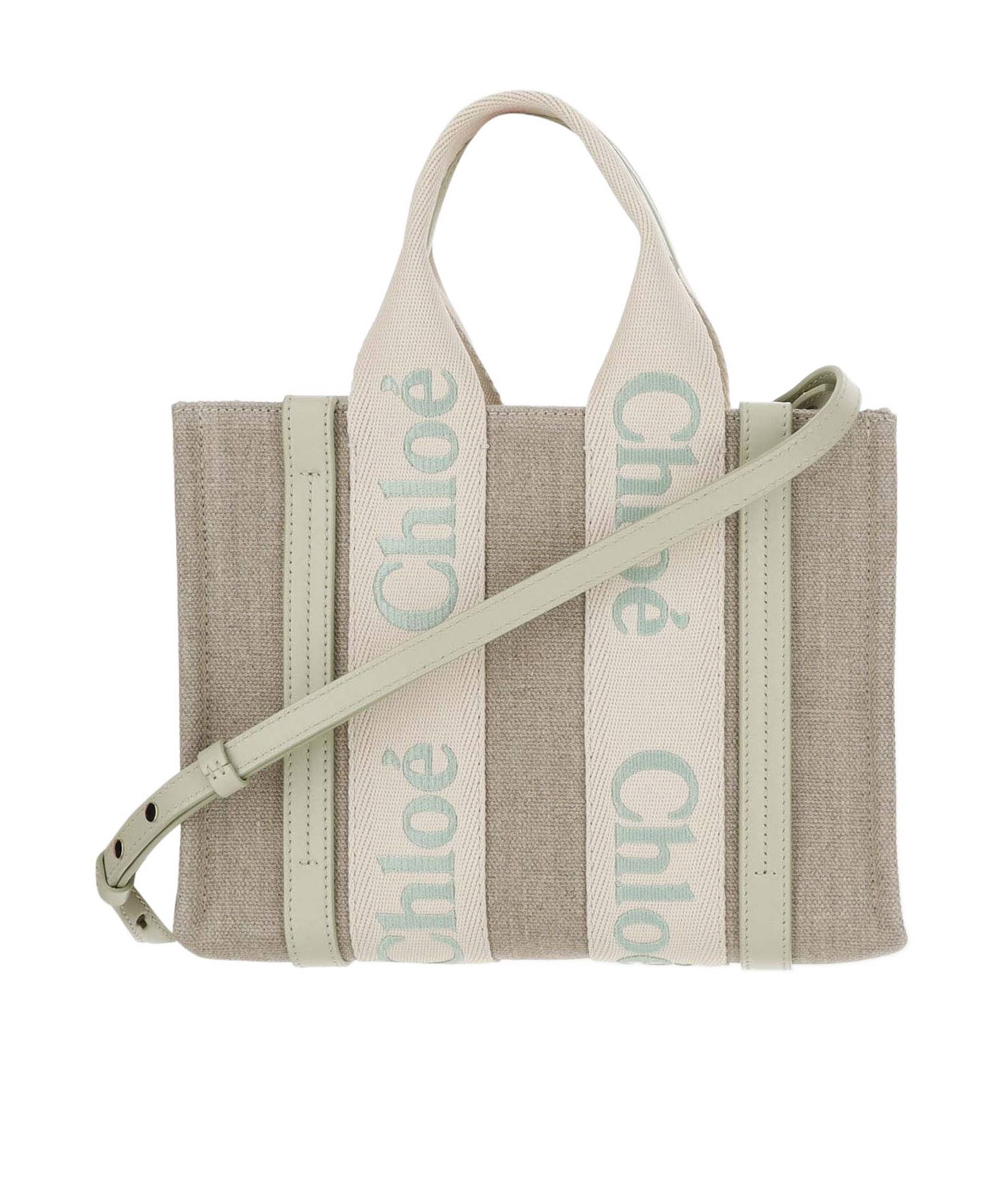 Chloé Woody Linen Small Tote Bag In Nude