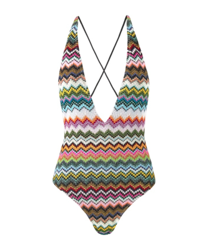 Missoni One Piece Swimsuit Cross Back V Neckline In Multi