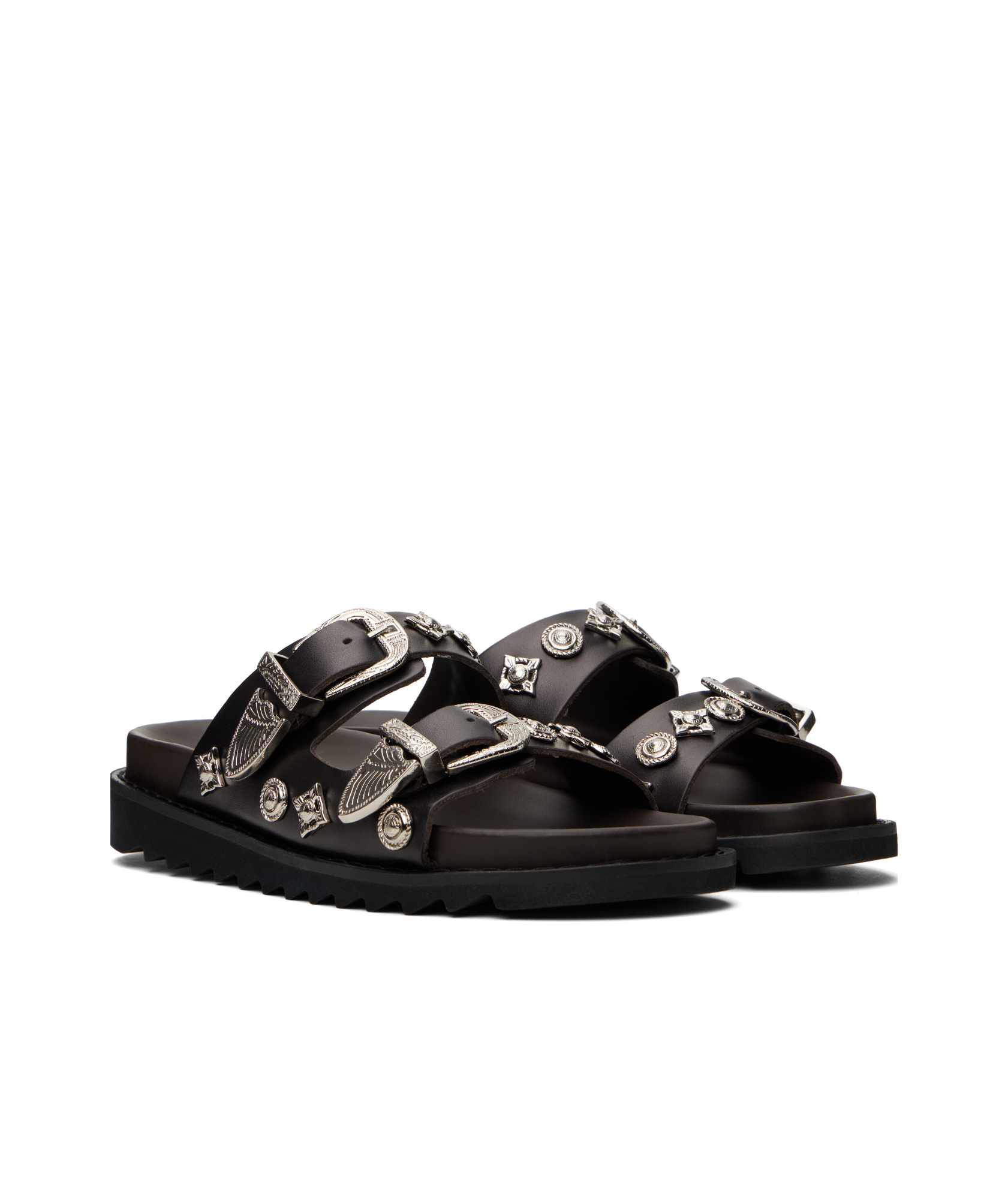 Toga Pin Button Detail Slippers In Black